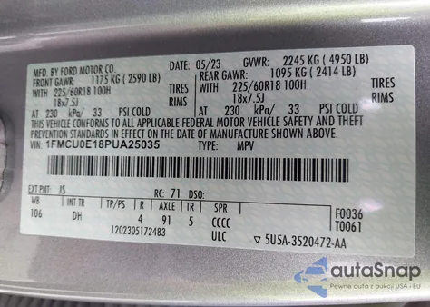 2023 Ford Escape Phev from USA, damaged, VIN 1FMCU0E18PUA25035